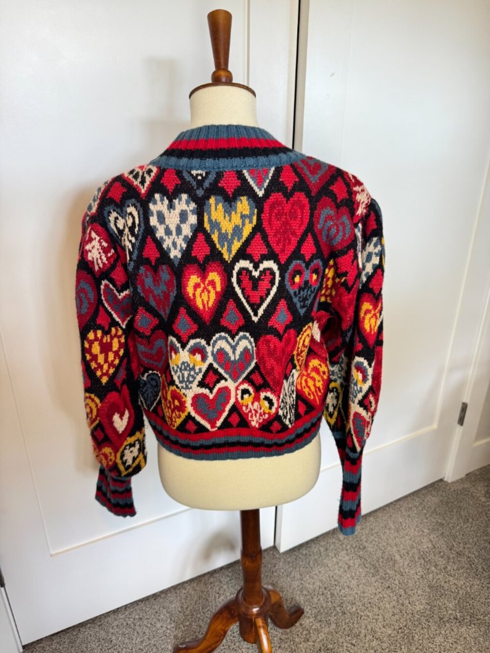 FARM Rio Heart Print Cropped Knit Sweater Wool Blend Medium - Picture 2 of 6